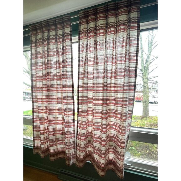 Vintage 70s pleated curtains, pair of red/white stripes or single green panel - Picture 1 of 10